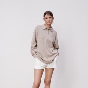 NWT, ZARA WASHED EFFECT POLO, Beige, M